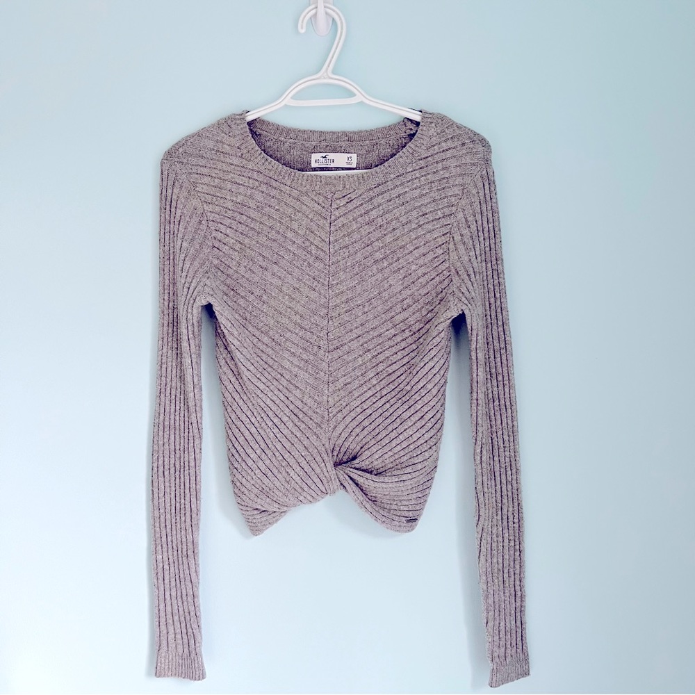 Hollister Gray Woven Front-Tie Knit Sweater Top (XS)